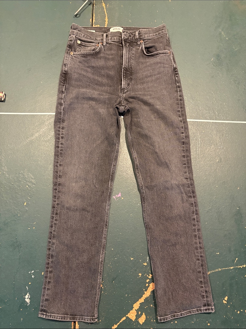 Agolde Women's High Rise Stove Pipe Black Washed Denim Jeans